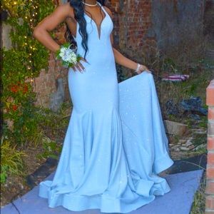 Shimmer baby blue prom dress